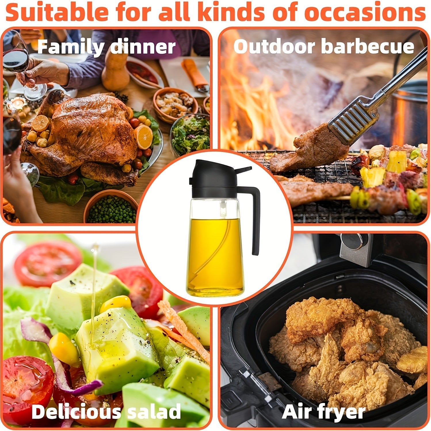 Glass Olive Oil Dispenser and Sprayer Set 16oz BPA-Free Black and White