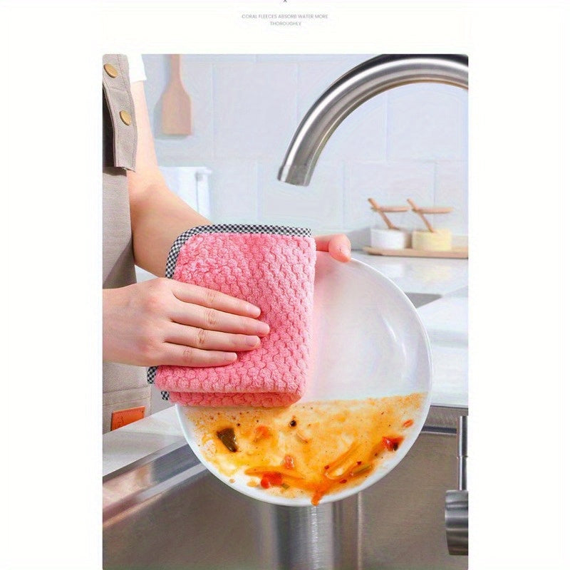 5 Pieces Ultra-Soft Coral Velvet Cleaning Cloths, Highly Absorbent, Versatile Towels