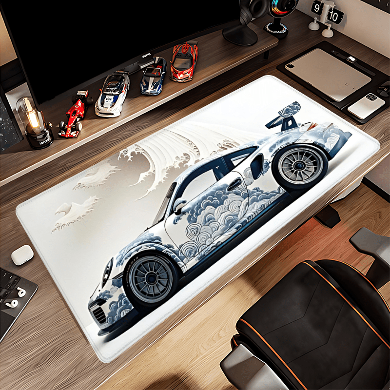 Large Ocean Wave Racing Car Mouse Pad Gaming Desk Mat Non-Slip Rubber Base 89.92x39.88 cm