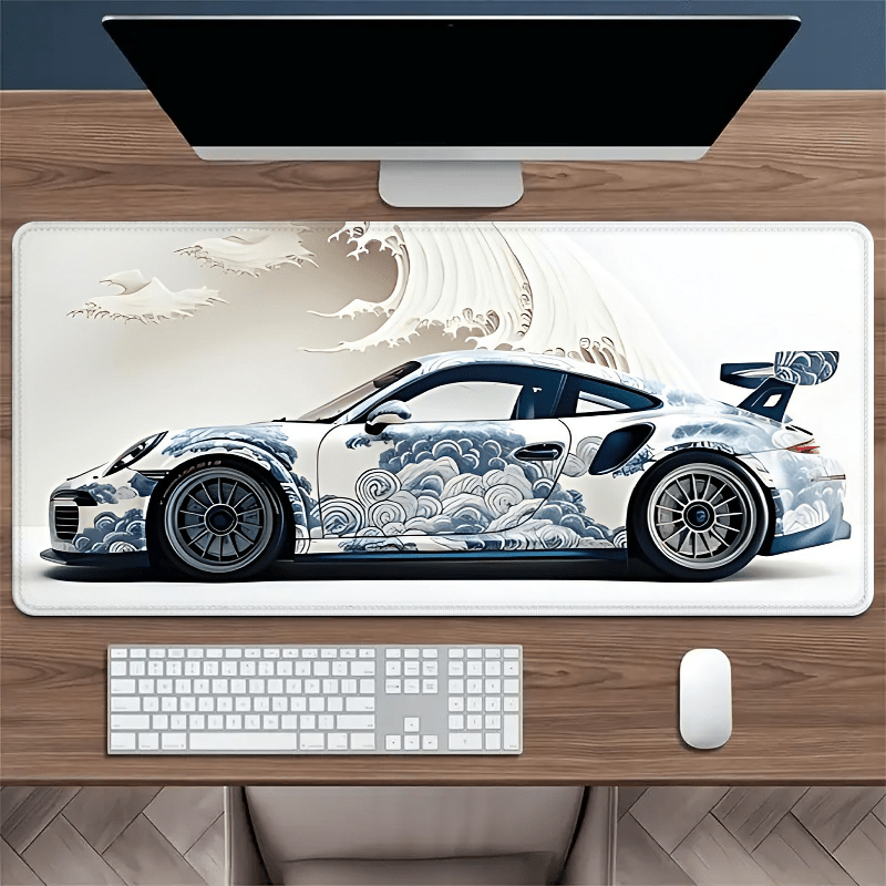 Large Ocean Wave Racing Car Mouse Pad Gaming Desk Mat Non-Slip Rubber Base 89.92x39.88 cm