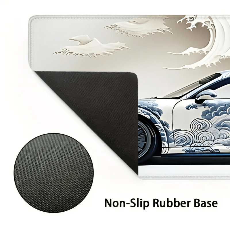 Large Ocean Wave Racing Car Mouse Pad Gaming Desk Mat Non-Slip Rubber Base 89.92x39.88 cm