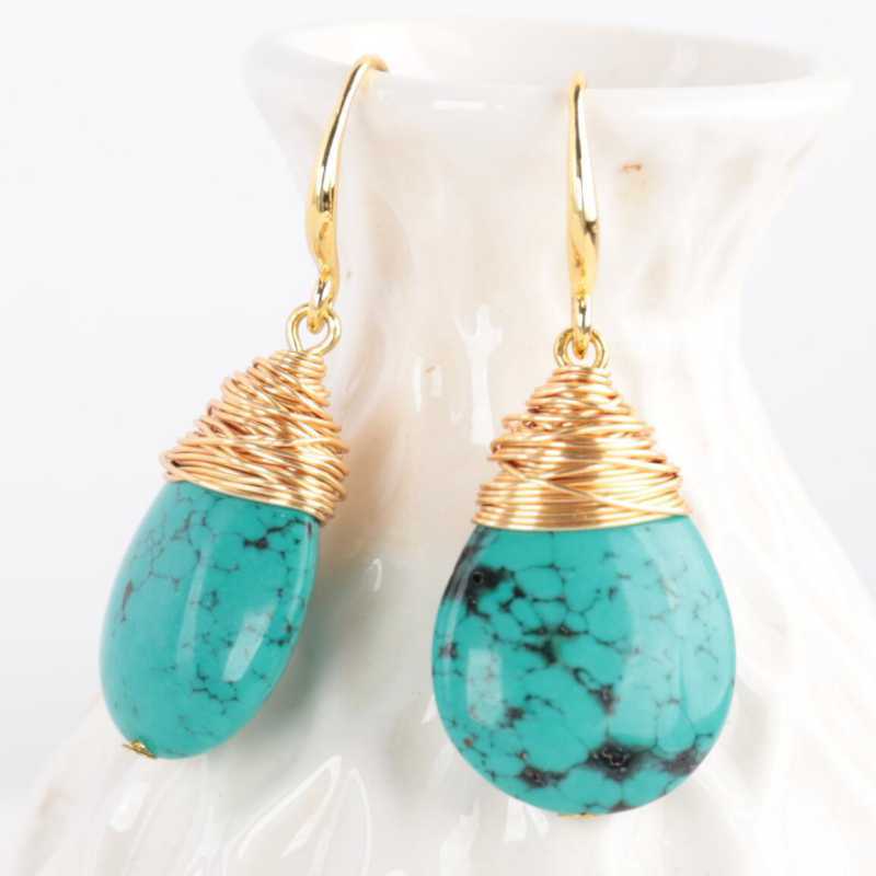 Pendientes boho-chic de gota en turquesa para mujer con poste de plata, piedra natural, regalo