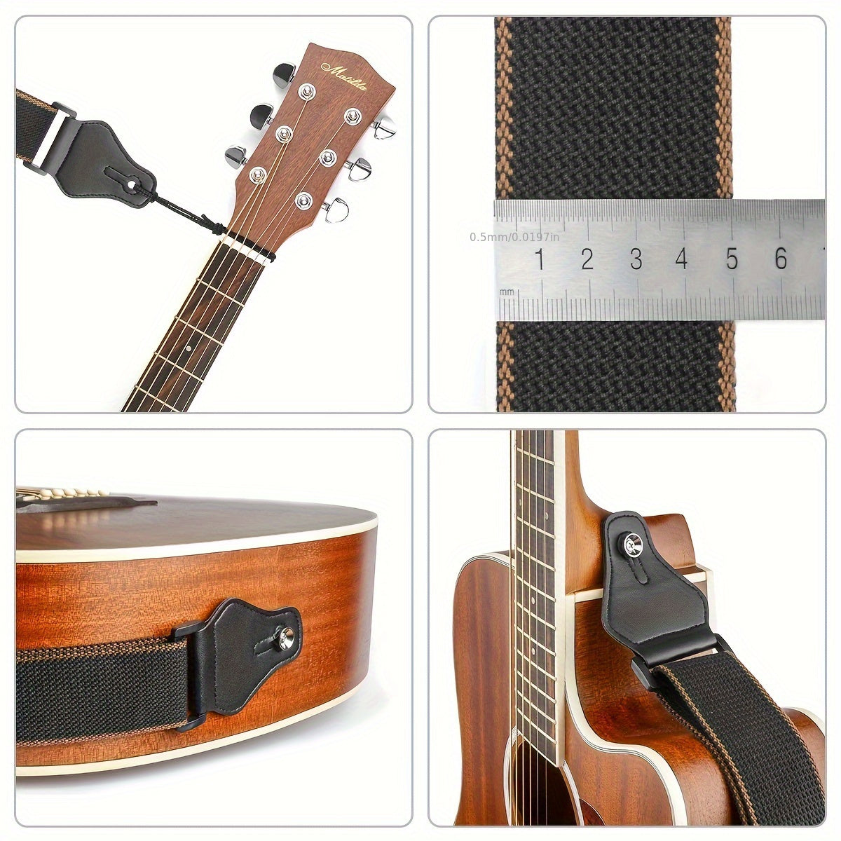 Leather Guitar Strap with Pick Holders Adjustable 2 Inch Black for Acoustic Electric Bass