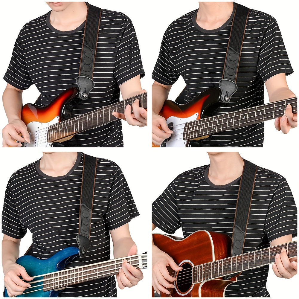 Leather Guitar Strap with Pick Holders Adjustable 2 Inch Black for Acoustic Electric Bass