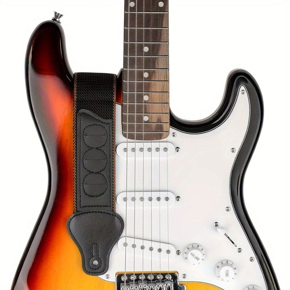 Leather Guitar Strap with Pick Holders Adjustable 2 Inch Black for Acoustic Electric Bass