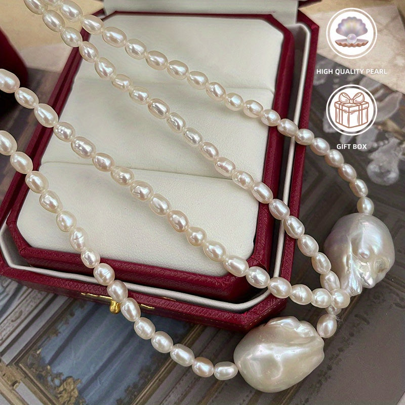 Natural Freshwater Pearl Necklace with Baroque Style Irregular Clavicle Chain