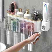 RV Wall-Mounted Bathroom Organizer Set with Automatic Toothpaste Dispenser and Multi-Color Cups