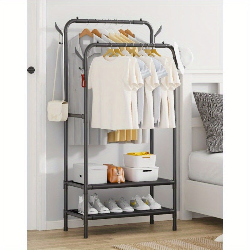 Metal Clothing Rack with Shelves and Hanging Rod for Small Spaces