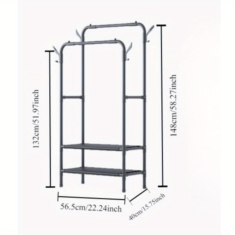 Metal Clothing Rack with Shelves and Hanging Rod for Small Spaces