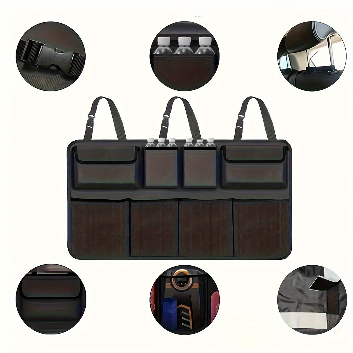 Универсальный органайзер для спинки автомобильного сиденья с сетчатыми карманами и подвесным хранением