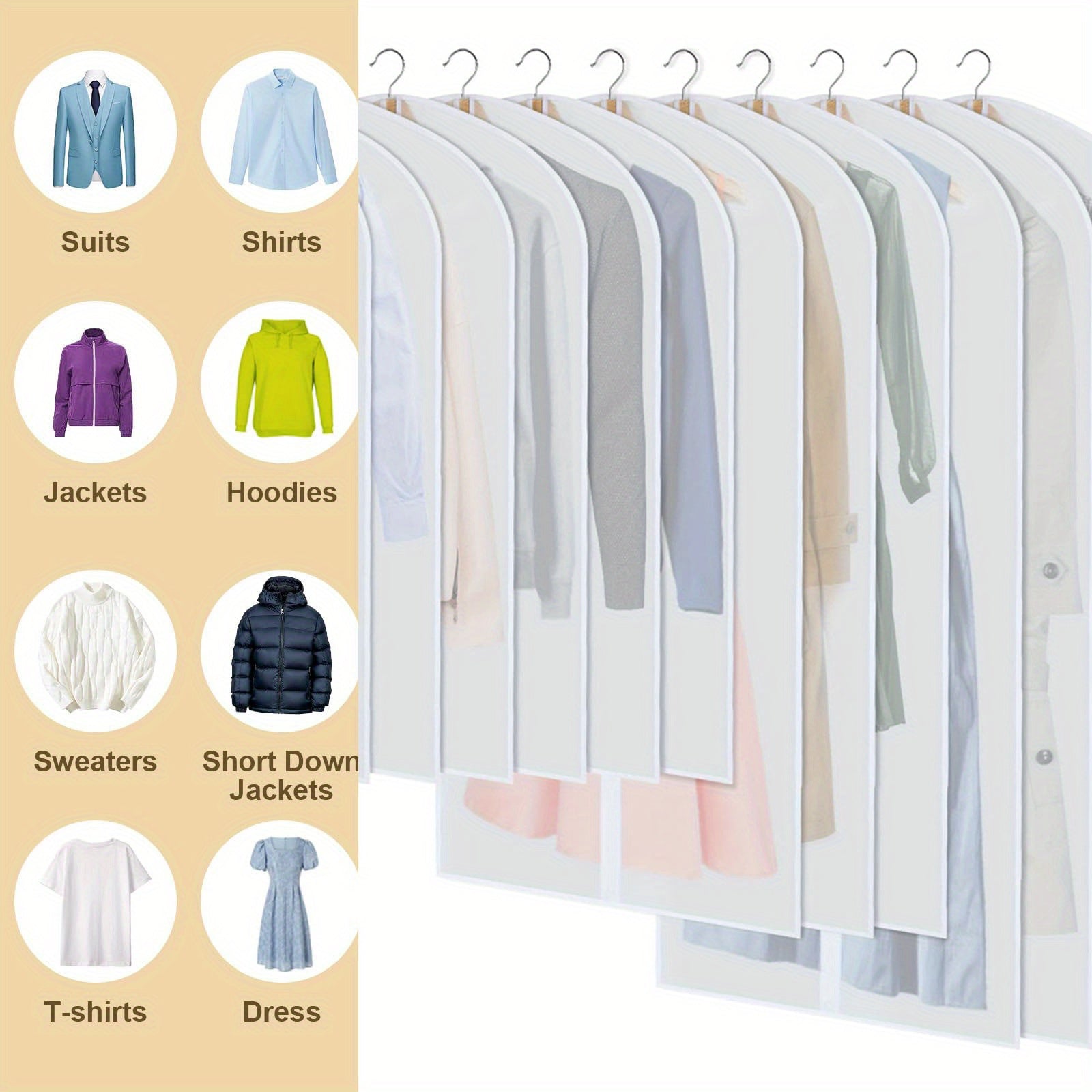 Juego de 5 fundas para prendas con cierre de cremallera de plomo para trajes, vestidos y camisas