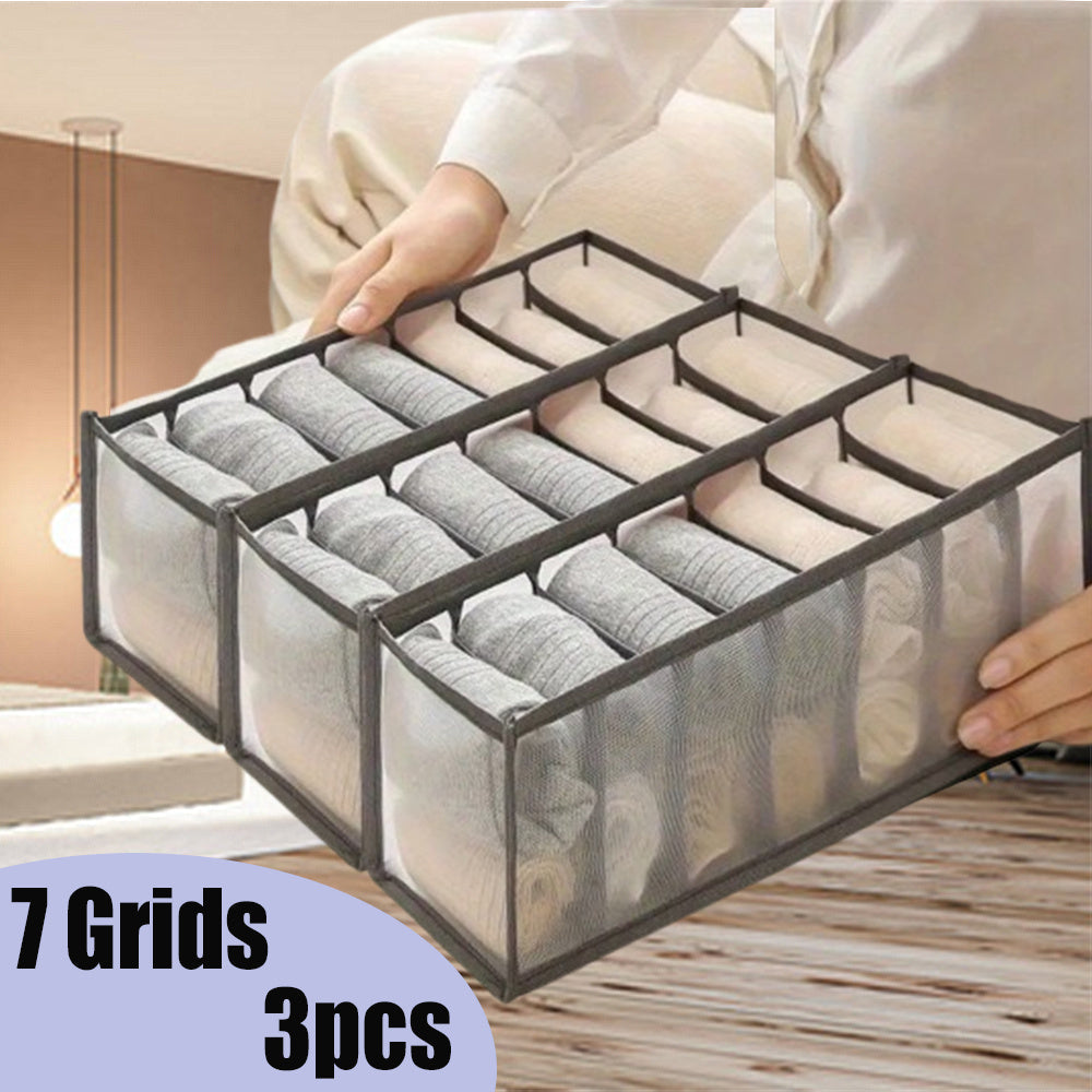 Juego de tres organizadores de tela para ropa interior con siete compartimentos para sujetadores y accesorios