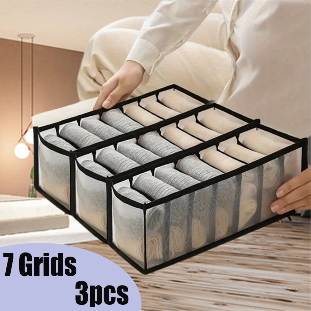 Juego de tres organizadores de tela para ropa interior con siete compartimentos para sujetadores y accesorios