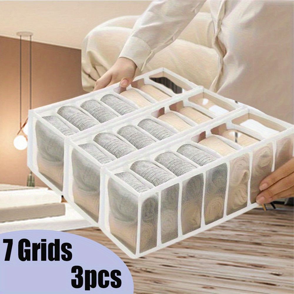 Juego de tres organizadores de tela para ropa interior con siete compartimentos para sujetadores y accesorios