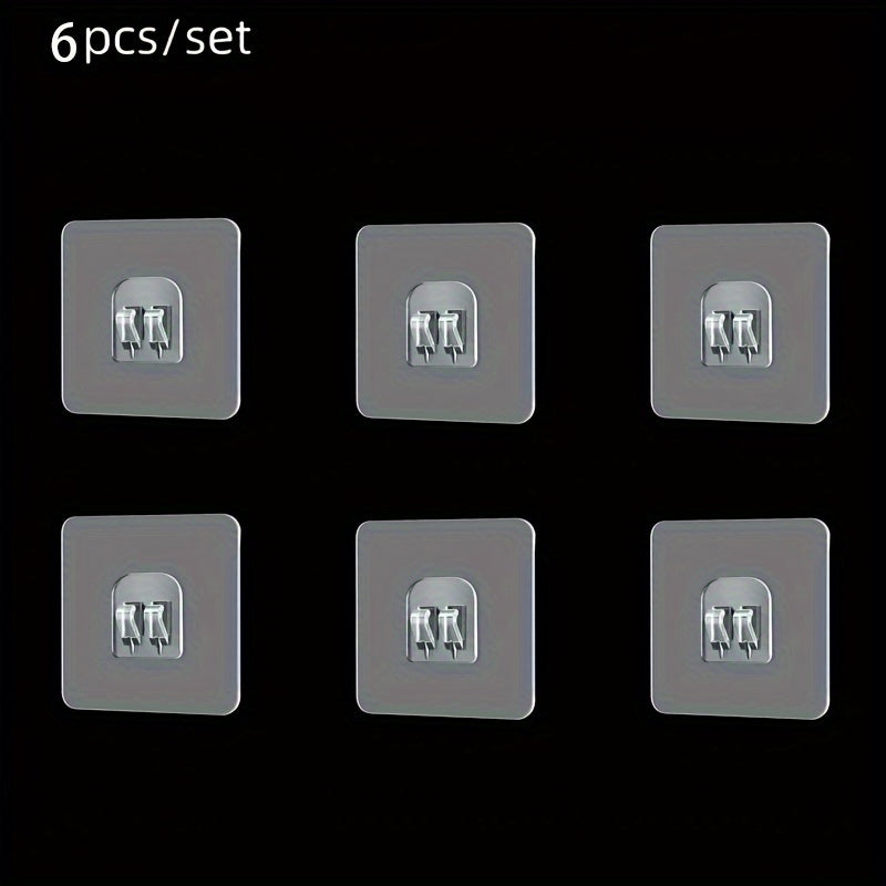 6-Pack Adhesive Hooks for Bathroom Organization, Traceless, Fashion Style