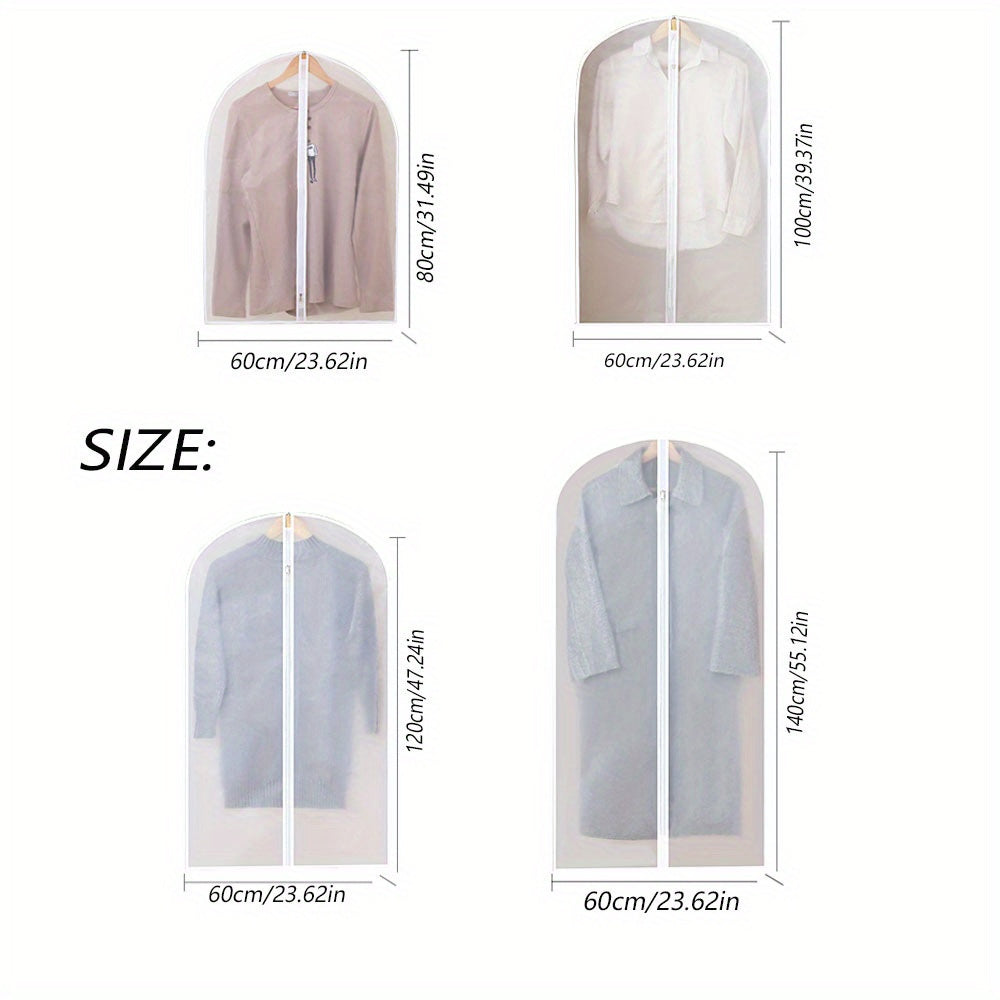 Set of 5 Clear Zipper Garment Covers for Closet Storage Suit Protectors Clothing Bags Dust-Free
