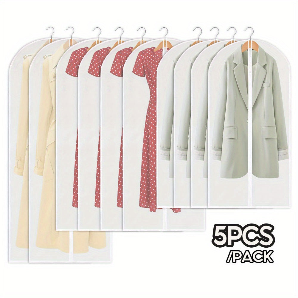 Set of 5 Clear Zipper Garment Covers for Closet Storage Suit Protectors Clothing Bags Dust-Free