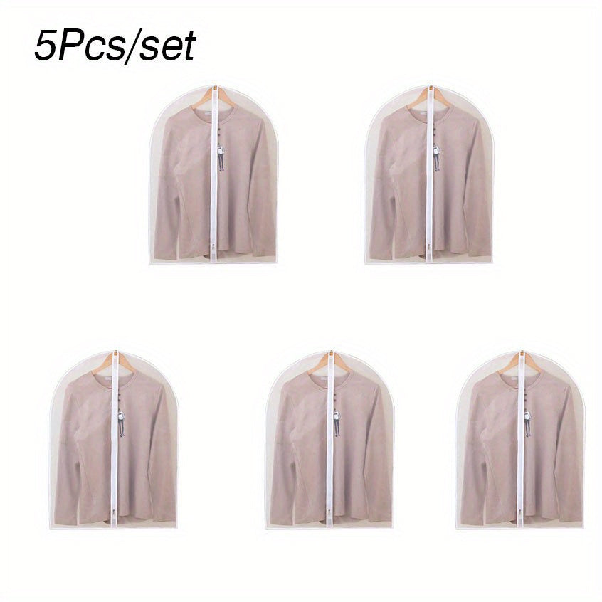 Set of 5 Clear Zipper Garment Covers for Closet Storage Suit Protectors Clothing Bags Dust-Free