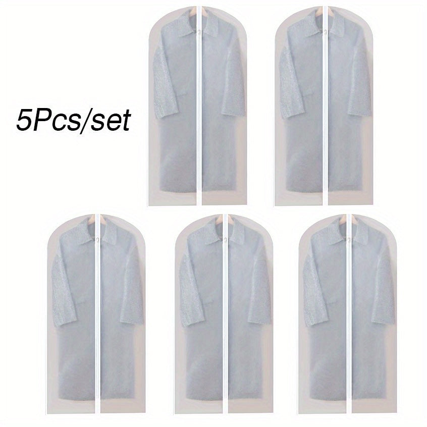 Set of 5 Clear Zipper Garment Covers for Closet Storage Suit Protectors Clothing Bags Dust-Free