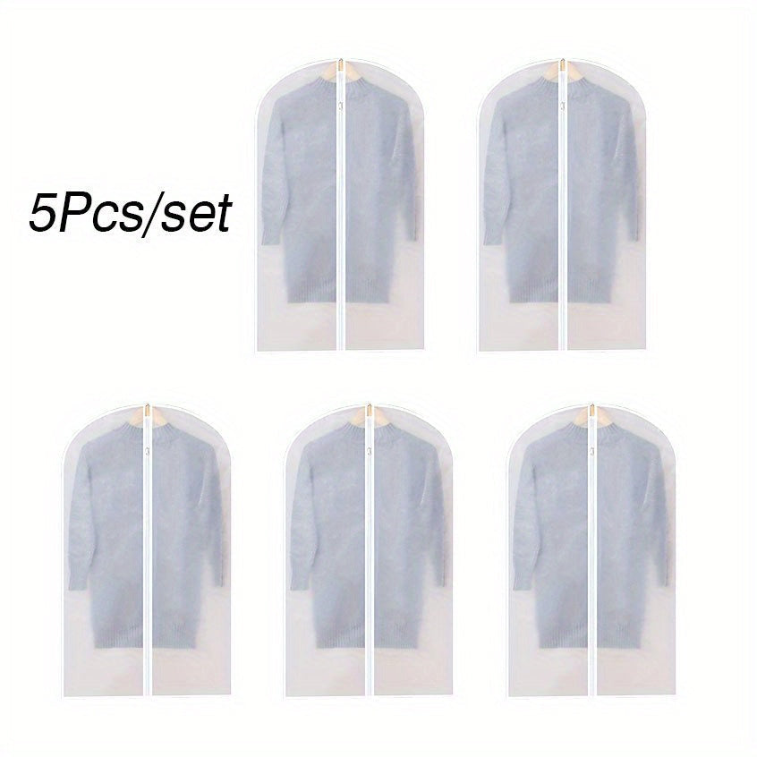 Set of 5 Clear Zipper Garment Covers for Closet Storage Suit Protectors Clothing Bags Dust-Free