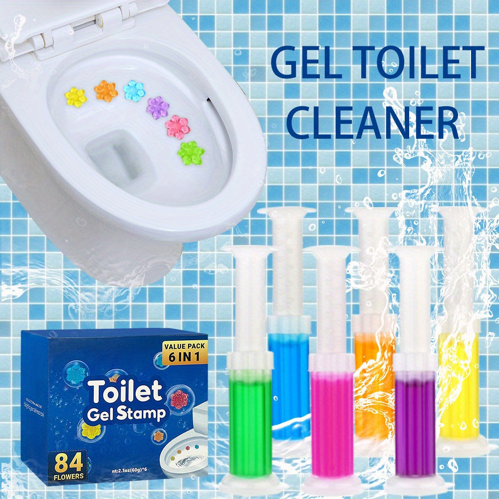 Toilet Gel Stamp Set with 6 Sticks Toilet Freshener and Deodorizer with Floral Scent