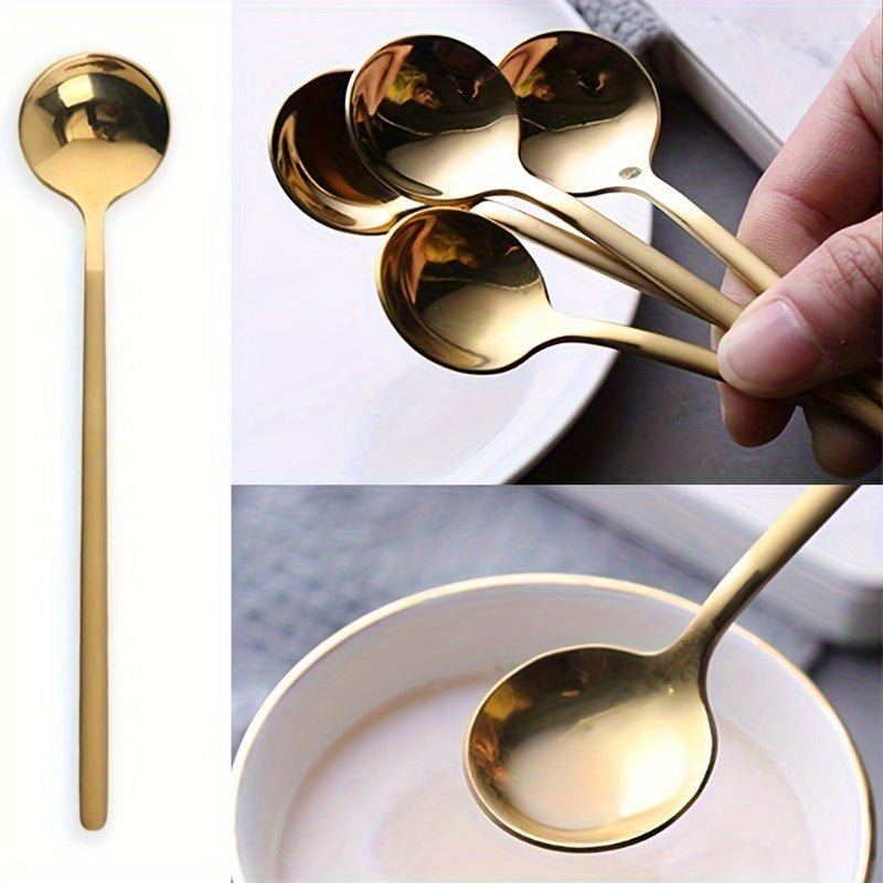 Set of 4 Stainless Steel Long-Handled Spoons for Coffee Tea Dessert Serving