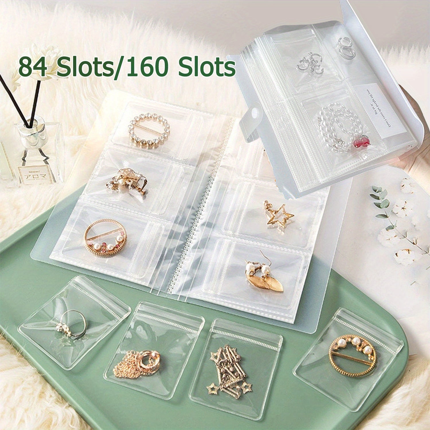Travel Jewelry Organizer Book with 84/160 Grids for Earrings Rings Necklaces Clear Pockets