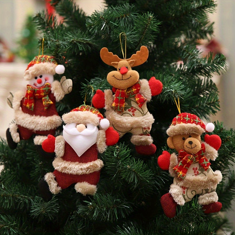 Set of 4 Fabric Christmas Ornaments Santa Reindeer Snowman Bear Holiday Decor