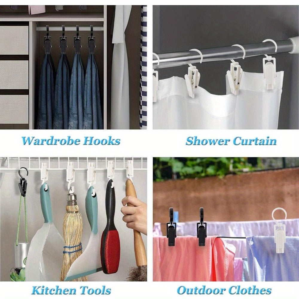 25 Pieces of Plastic Laundry Hooks with Clips for Closet, Bathroom, and Travel Organization