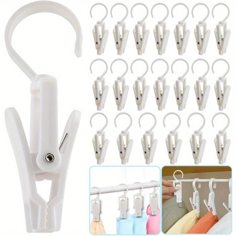 25 Pieces of Plastic Laundry Hooks with Clips for Closet, Bathroom, and Travel Organization