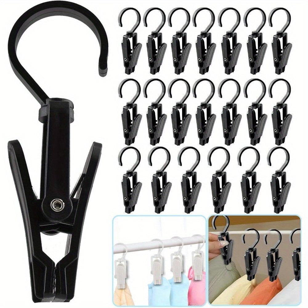 25 Pieces of Plastic Laundry Hooks with Clips for Closet, Bathroom, and Travel Organization