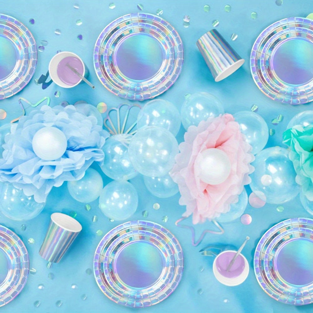 Holographic Paper Plates and Cups Set of 8 for Parties and Picnics