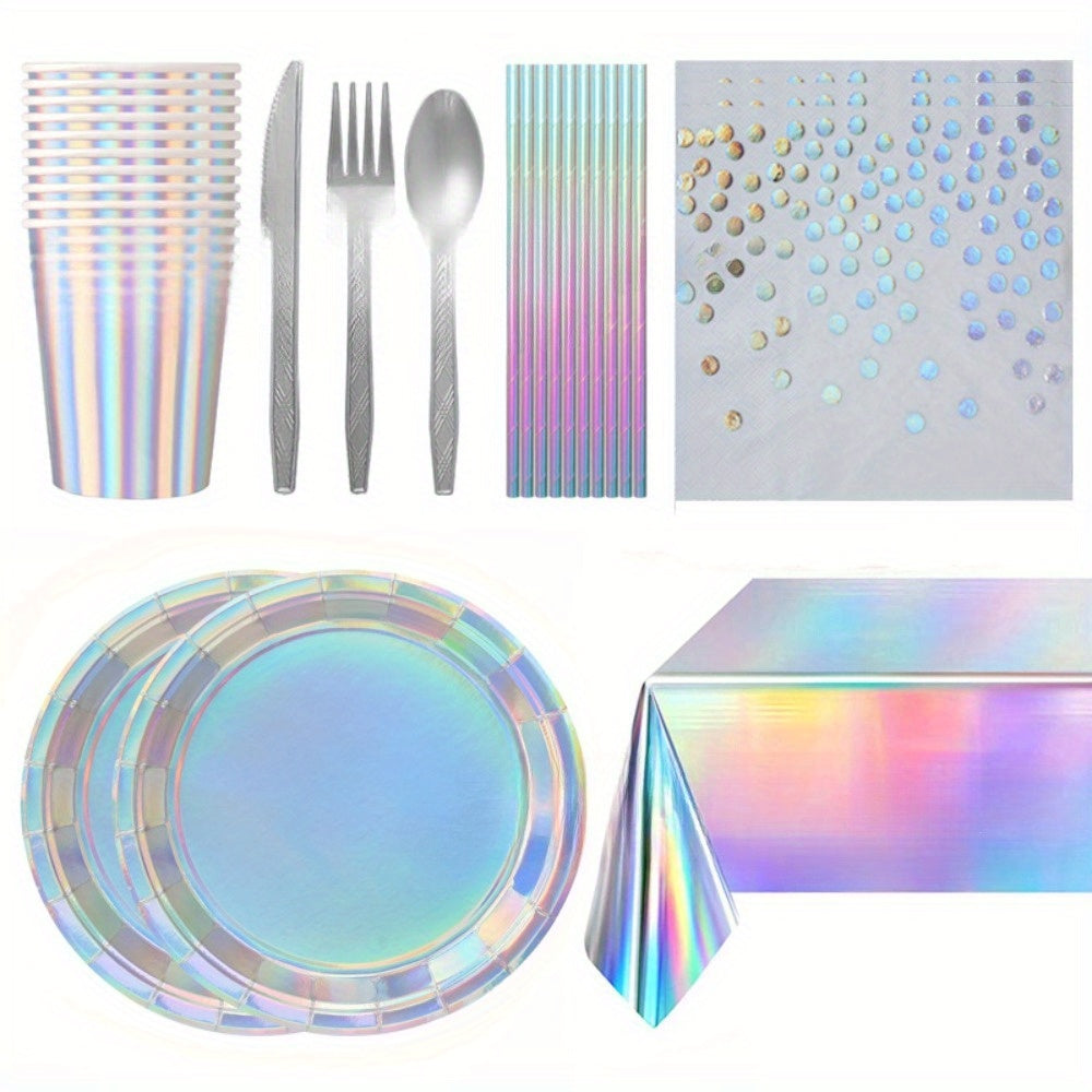 Holographic Paper Plates and Cups Set of 8 for Parties and Picnics