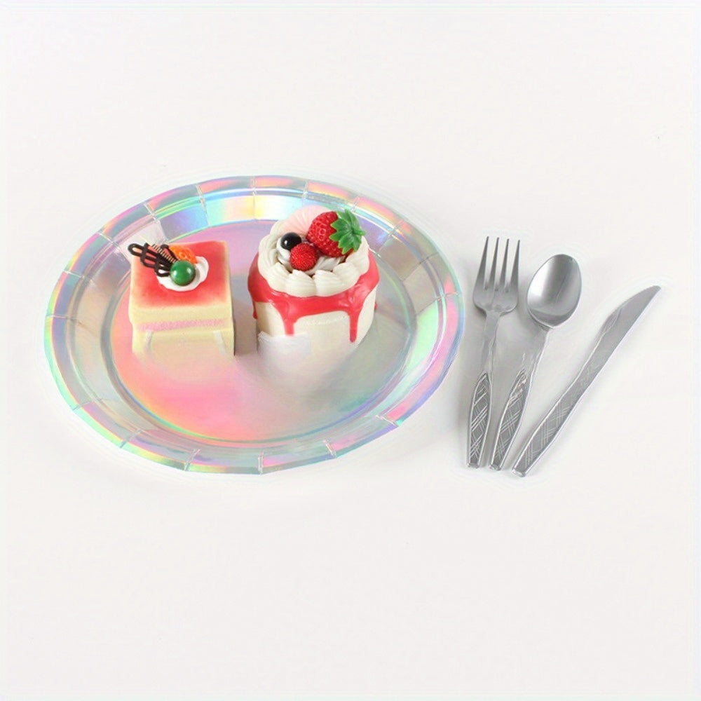 Holographic Paper Plates and Cups Set of 8 for Parties and Picnics