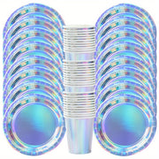 Holographic Paper Plates and Cups Set of 8 for Parties and Picnics