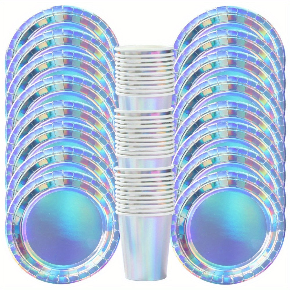 Holographic Paper Plates and Cups Set of 8 for Parties and Picnics