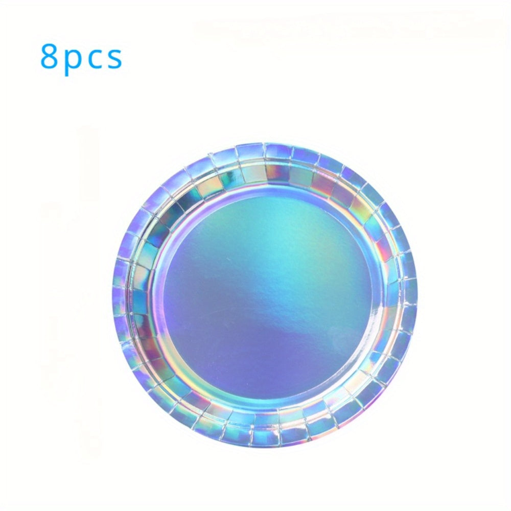 Holographic Paper Plates and Cups Set of 8 for Parties and Picnics