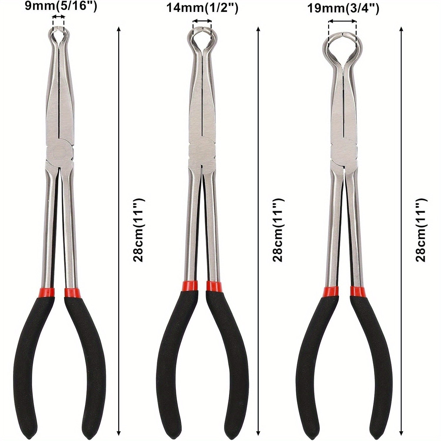 3-Piece Steel Hose Gripper Pliers Set Serrated Jaws 5/16 1/2 3/4 Inch