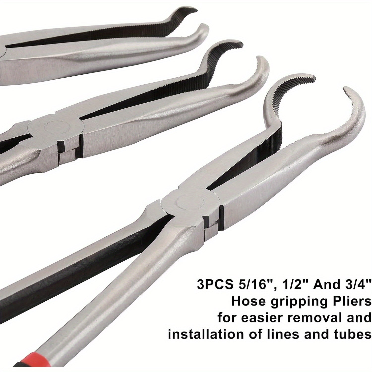 3-Piece Steel Hose Gripper Pliers Set Serrated Jaws 5/16 1/2 3/4 Inch