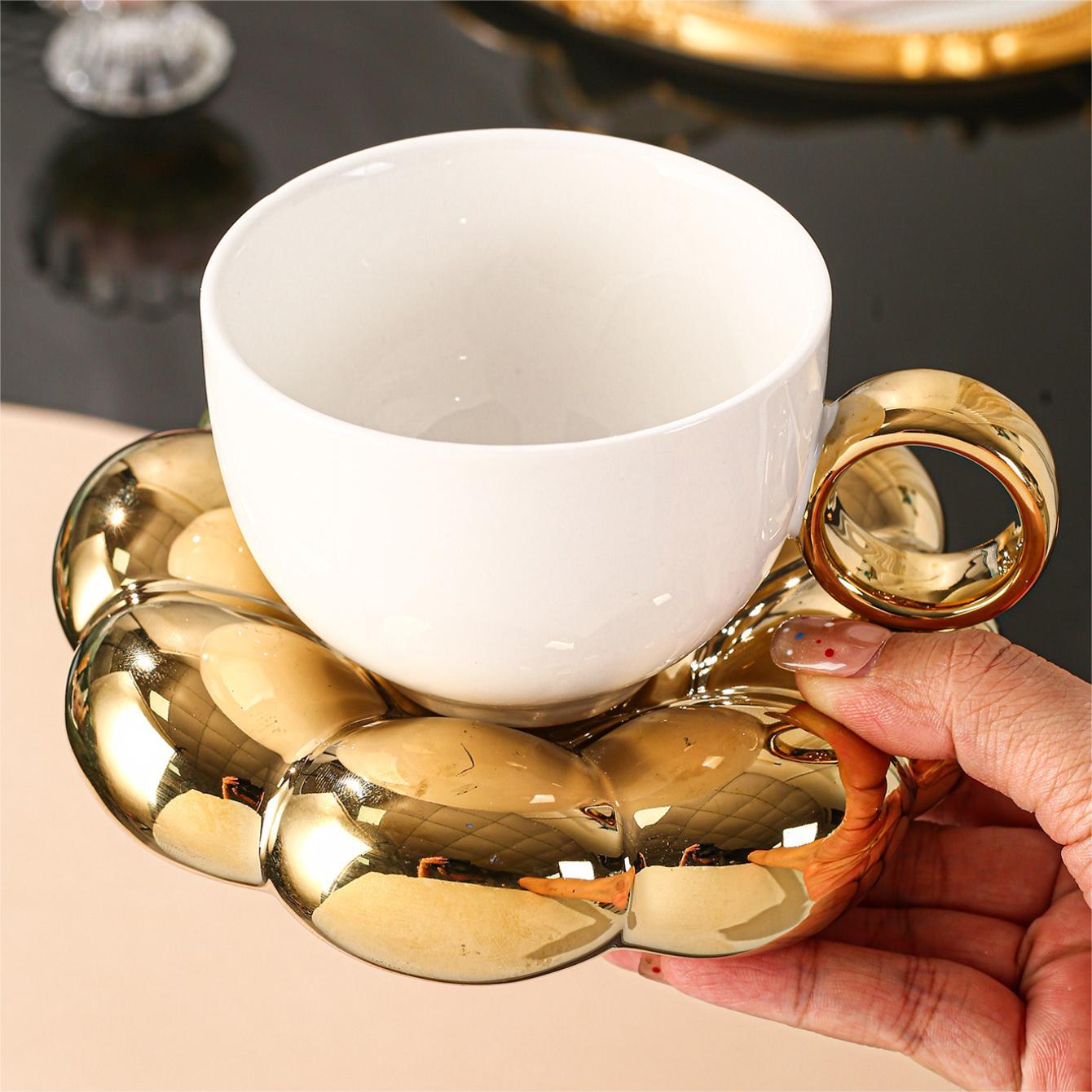 Ceramic Sunflower Coffee Cup and Saucer Set 200ml Insulated Multipurpose