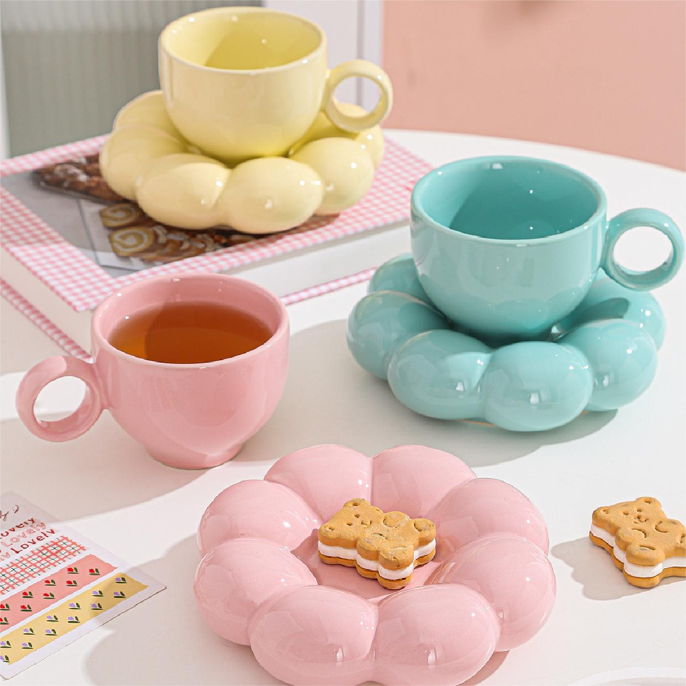 Ceramic Sunflower Coffee Cup and Saucer Set 200ml Insulated Multipurpose