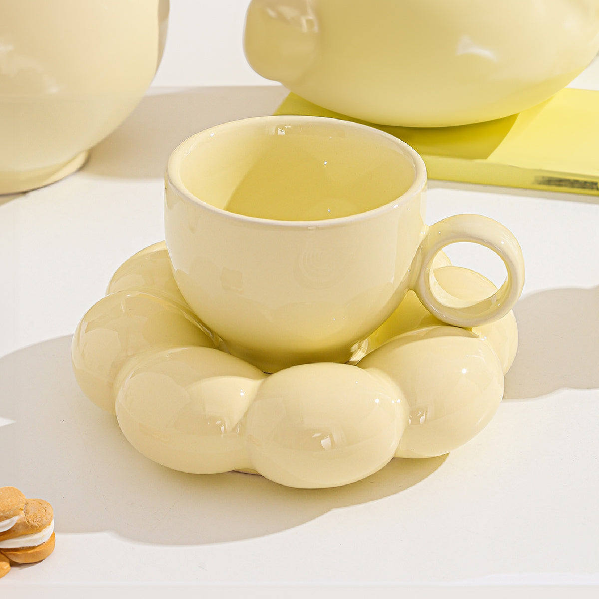 Ceramic Sunflower Coffee Cup and Saucer Set 200ml Insulated Multipurpose