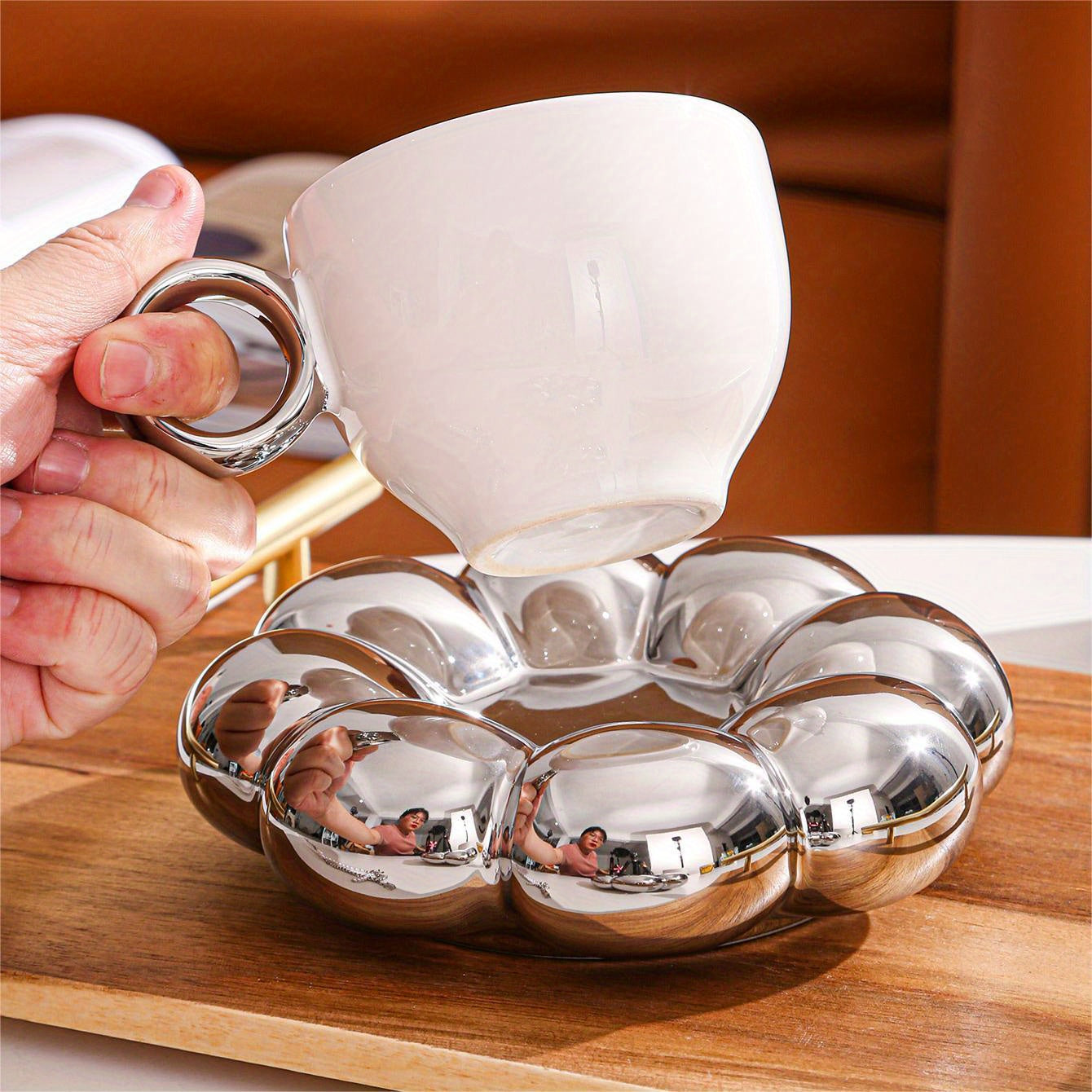 Ceramic Sunflower Coffee Cup and Saucer Set 200ml Insulated Multipurpose