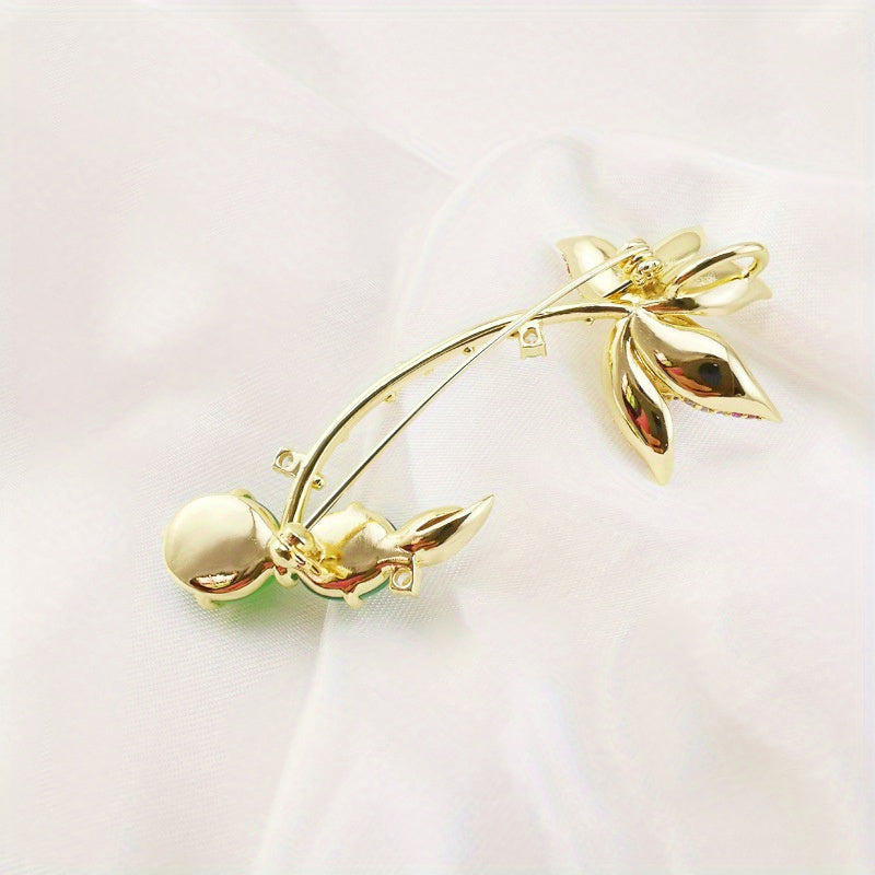 Green Crystal Lotus Brooch Floral Rhinestone Pin for Women's Fashion