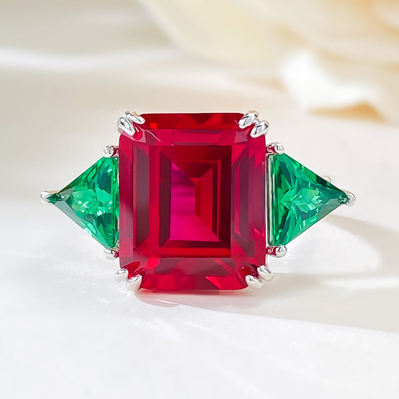 Sterling Silver Ring with Green Gemstones and Synthetic Stones for Women