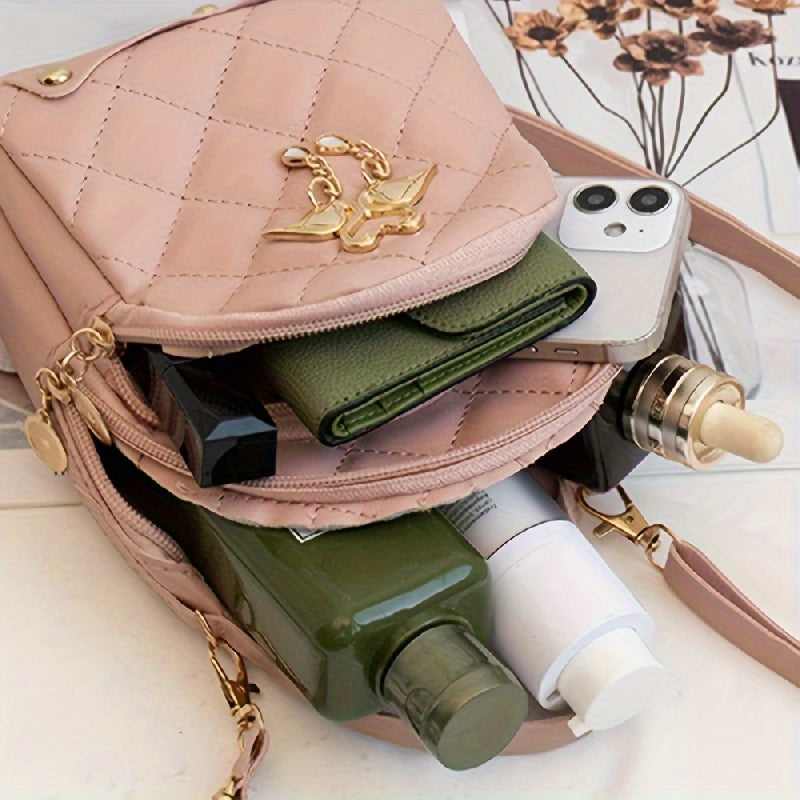 Mochila bordada con diseño Argyle a la moda, cierre de cremallera y correa de hombro ajustable