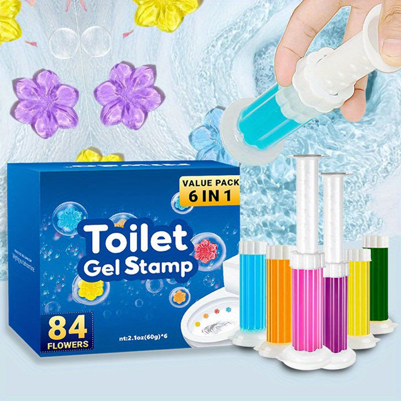 6-Pack Toilet Gel Stamps with 84 Floral Designs Fresh Scent Durable Plastic Bathroom Odor Eliminator