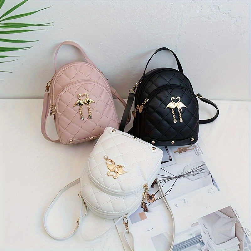 Mochila bordada con diseño Argyle a la moda, cierre de cremallera y correa de hombro ajustable