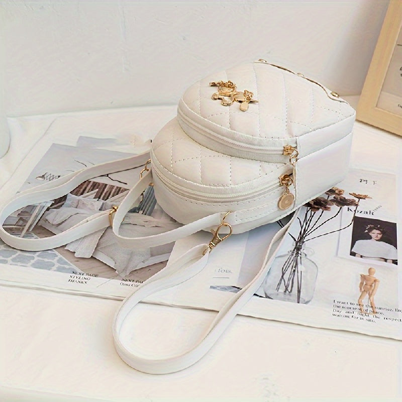 Mochila bordada con diseño Argyle a la moda, cierre de cremallera y correa de hombro ajustable