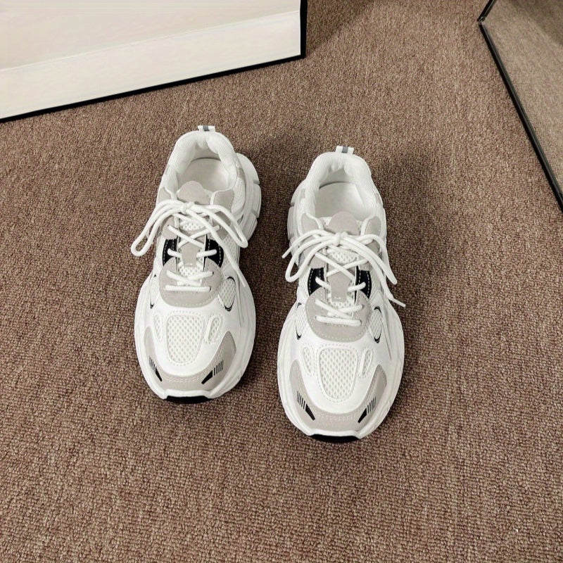 Women's White Mesh Sneakers Low Top Lace-Up Lightweight All-Season Sports